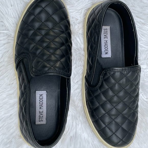 Steve Madden Women Shoes Black Quilt Faux Leather Upper Sneaker Size 6.5 - Picture 4 of 12